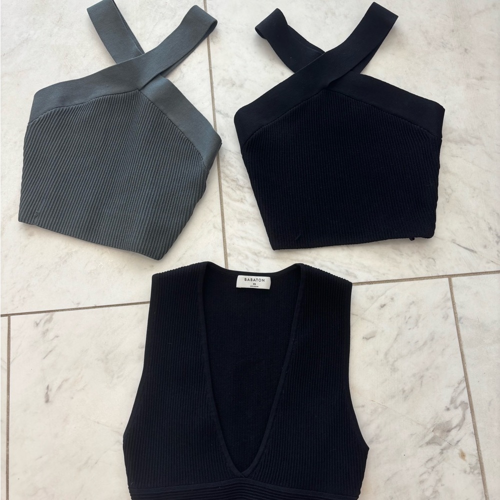 Babaton Black and Gray Crop Tops